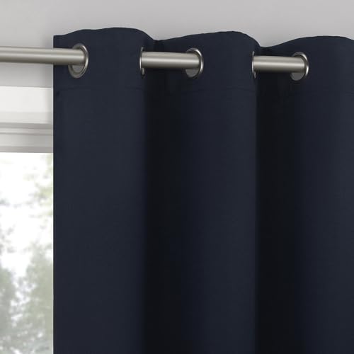 Sun Zero Sheridan 2-Pack Magnetic Closure 100% Total Blackout Grommet Curtain Panel Pair, Navy, 40' W x 84' L (2 Panels)