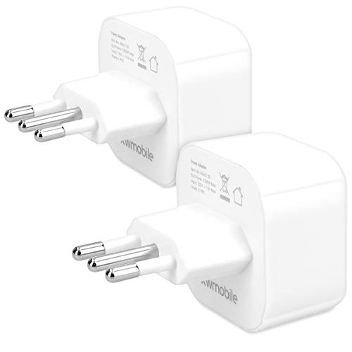 kwmobile 2X Reiseadapter Italien Typ-L - Reise Adapter Reisestecker Schuko EU zu Typ L Steckdose in z. B. Italien - Stromadapter Urlaub Weiß