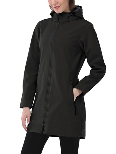 Outdoor Ventures Damen Softshell Lange Jacke mit Kapuze Fleece gefütterte Winddichte Jacke für Frauen Wasserdichte Windjacke