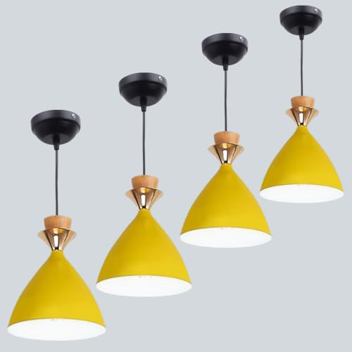 Image of Modern Yellow Dome Hanging Pendant Light for Ceiling, Aluminium, Antique Decor, E-27 Holder, (Bulb is not Included) Pack of 4