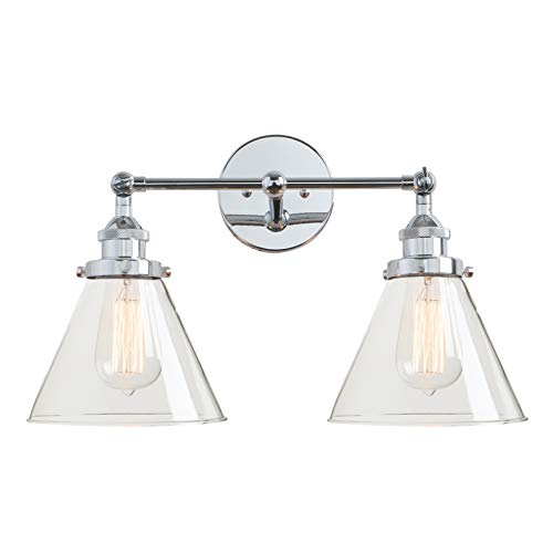 Image of Permo Vintage Industrial Antique 2-Lights Wall Sconces with Dual Funnel Clear Glass Shade (Chrome)