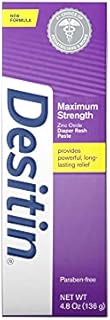 Desitin Maximum Strength Baby Diaper Rash Cream with 40% Zinc Oxide for Treatment, Relief & Prevention, Hypoallergenic, Phthalate- & Paraben-Free Paste, 4.8 oz