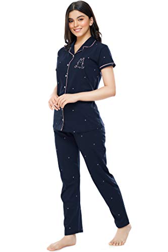 Image of ZEYO Women's Cotton Dot Printed Korean Night Suit Set of Shirt & Pajama Set (Available in Plus Size)