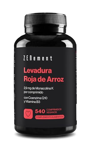 Levadura Roja de Arroz, 540 Comprimidos Veganos - Aporta 2,9mg de Monacolina K, Enriquecido con Coenzima Q10 y Vitamina B3 - Contribuye a la Función Normal del Corazón - Libre de Citrinina - Zenement