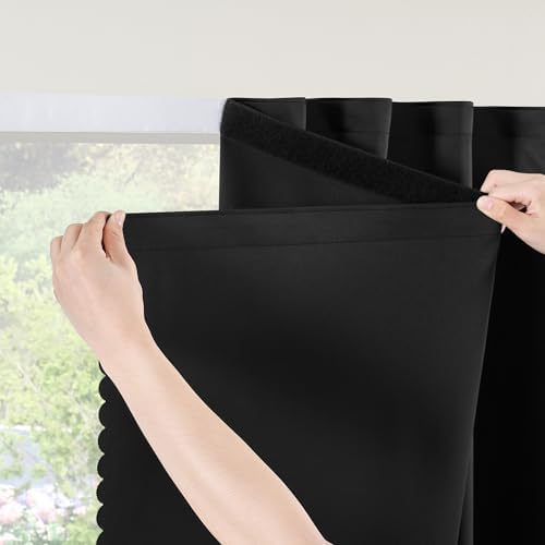 Amazon.com: RYB HOME No Drill Adhesive 100% Blackout Curtains for ...