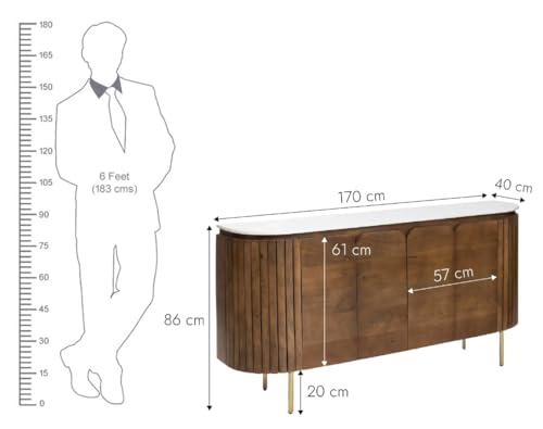 Image of The Attic Carlston Sideboard Large, Multipurpose Cabinet for Kitchen and Living Room Storage, Classy Sideboard, Solid Mango Wood, Provential Teak Matte Finish