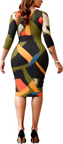 Image of Women's Elegant Bodycon Print Twist Front Workwear Midi Pencil Dress | This versatile bodycon dress is perfect for work, office, business casual, dating, parties, and weekend outings.