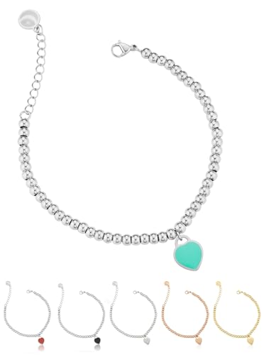 📏 BRACCIALETTO CON PERLINE REGOLABILE: La chiusura a moschettone è pratica e veloce, ti permette anche di regolare la lunghezza in base al tuo polso e ai tuoi gusti (da 17 a 20 cm). Le palline del bracciale sono di 4 mm mentre il ciondolo misura 1 x 1,5 cm