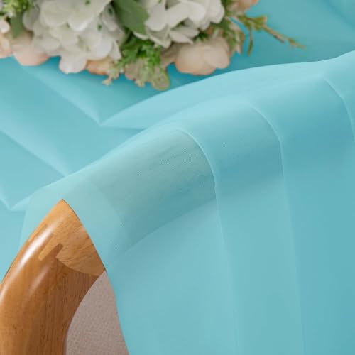 Image of OVZME Sheer Curtains 84 Inches Long 2 Panels Set, Light Filtering Transparent Lightweight Soft Window Treatment Panels for Study Room Living Room Guest Room, Each 42W x 84L Inches, Aqua