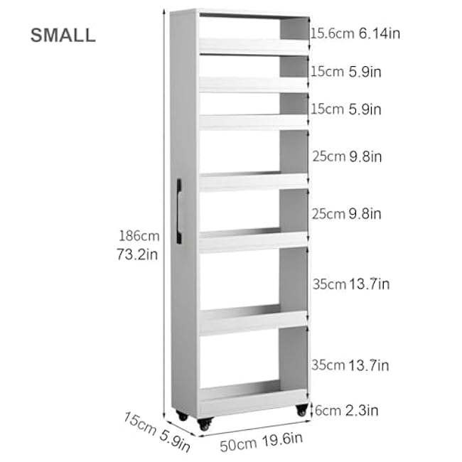 Slim Rolling Spice Rack Cart 7-Tier Wooden Storage Shelf on Wheels Narrow Kitchen for Pantry & Dining Room Buffet Server Unit (S Gray)-zxi551gP