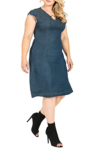 Standards & Practices Women's Plus Size Off The Shoulder Peasant Tencel Denim Dress Knee Length4