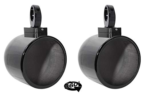 Image of Rockville MAC80B Bundle: (2) 7.7-in Black Aluminum Wakeboard Tower Speaker Pod Enclosures, (2) MAC360B 360 Swivel Surface Mount Clamps for Boat Towers, 4-Items