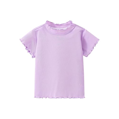 Girls Lettuce Short Sleeve Shirts Mock Neck Ribbed Knit Summer Pullover Tops - Main Image