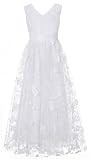 Oeesz Flower Girl Dress Girls A-Line V-Neck Sleeveless Long Wedding Communion Pageant Party Dresses