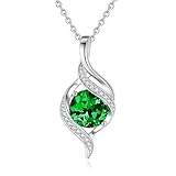 FANCIME May Birthstone Necklace for Women, Sterling Silver Round Emerald Necklace Full Love Birthday Anniversary Jewellery Gifts for Mum Wife Her