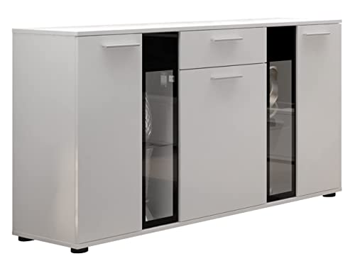 Preisvergleich Produktbild Mirjan24 Kommode Salsa Anrichte Highboard Sideboard Schrank Naturtöne Mehrzweckschrank Wohnzimmerschrank, Anrichte (ohne Beleuchtung, Weiß)