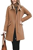 BZB Womens Winter Camel Pea Coat Vintage Zip Up Slim Long Wool Blend Over Open Front Trench Coat Funnel Neck Outerwear Jacket