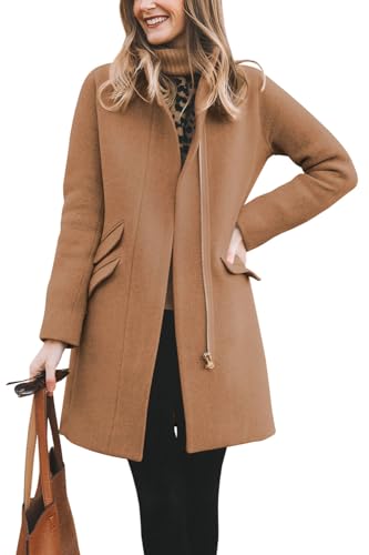 BZB Womens Long Coat Classic Open Front Zip Up Casual Winter Wool Blend Over Pea Coats Long Jackets