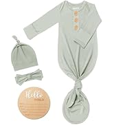 Soft Baby Knot Gown 0-3 Months, Newborn Announcement Sleepers With Mitten Cuffs and Personalized ...