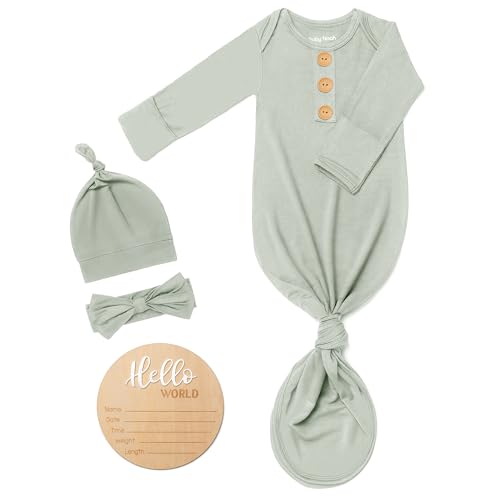 Soft Baby Knot Gown 0-3 Months, Newborn Announcement Sleepers With Mitten Cuffs and Personalized...