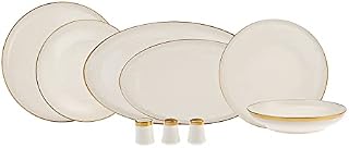 Karaca Eclipse Gold 57-Piece Crockery Set for 12 People, Streamline, Serving Plate, Cake Plate, Pepper Shaker, Boat Plate, Dishwasher, New Bone, Stylish Design, Practical