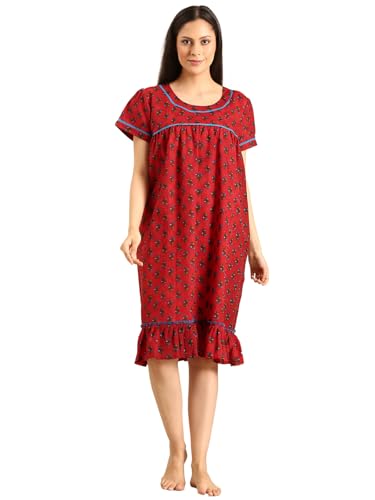 Image of Rupa Jon Aishwarya Women Short Printed Nighty in Premium Cotton Blend Fabric, Midi Length, Night Dress, Three-Fourth Length for Comfortable Everyday Wear