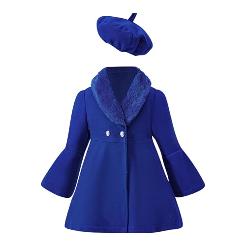 Toddler Baby Girls Wool Blend Solid Color Coat Flare Long Sleeve Lapel Trench with Hats Winter Warm Clothes New Stuff