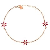 Pulsera de Oro Rosa Rubí, Pulseras de Oro de 18 Kilates para Mujer Flor con Rubí Rojo de 0,45ct y Pulsera de Diamantes 15,5-18cm