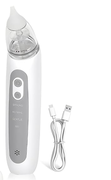 Aspirador nasal para bebés, aspirador nasal eléctrico, recargable, con 3 niveles de succión ajustables,3 tamaños de boquilla de silicona (gris)