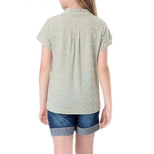 Image of Girls Shirts Short Sleeve Chiffon Shirts Swiss Dot Blouses Top Teen Girls V-Neck Tunics Tee Size 9-14 Years