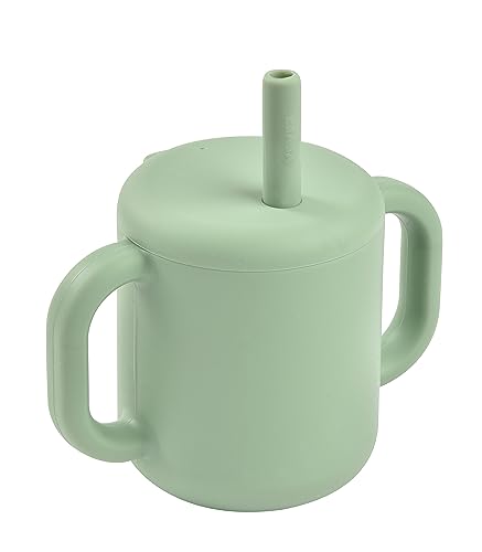 BÉABA, Taza con pajita para entrenamiento del bebé, función biberón/taza, 100% silicona, asas anchas, fácil de sujetar, ergonómico, 170 ml, verde salvia