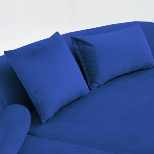 Image of Modern Velvet Living Room Interior Curved Style chesterfiled Sofa Lounger 2-Pieces Sofa with Included Pillows (Blue)