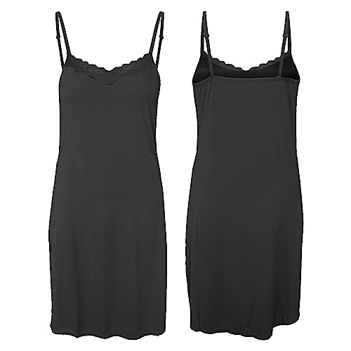 BestSale247 Vestido interior sexy para mujer con encaje, tirantes ajustables, sin costuras, enaguas, camisón, Negro , L XL