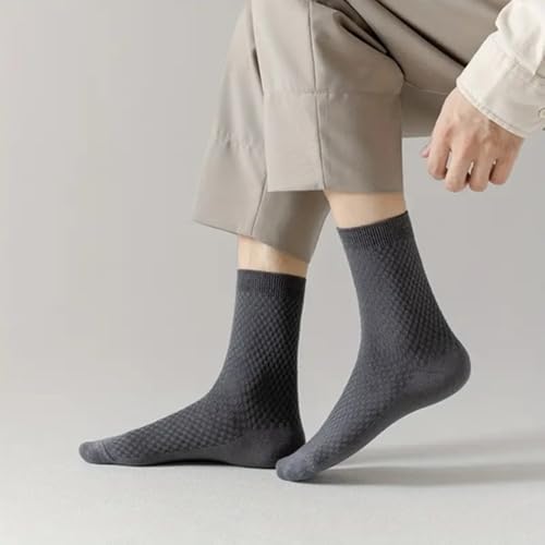 Image of Men's Crew Length Cotton Blend Socks, Cushioned, Basket Weave Pattern, Light Grey, Dark Grey, Black, Free Size, Pack of 3