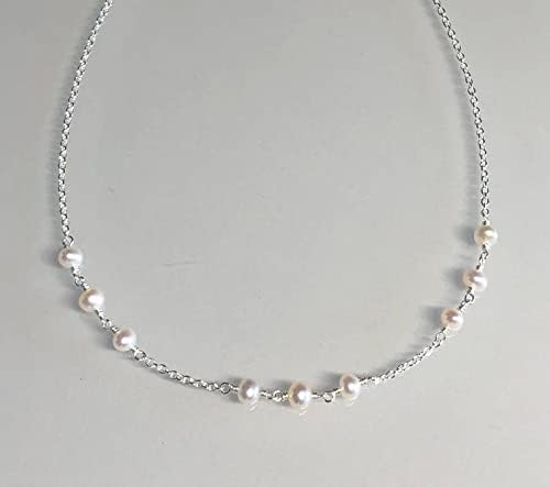 Exclusive Mother of Pearl Beads necklace-Sterling Silver Chain Jewelry-Women handmade Beaded necklace