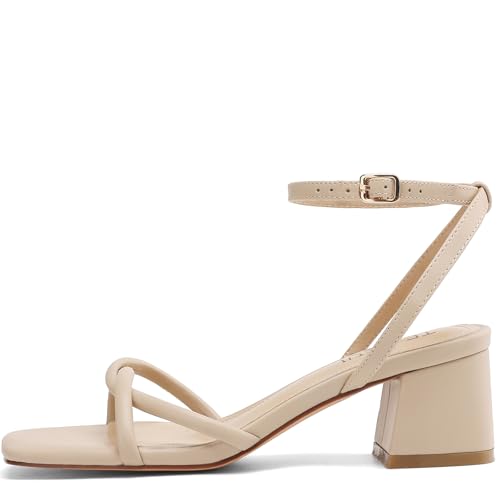 Image of TEAIEUI Chunky Heels for Women, Square Open Toe Heeled Sandals, Strappy Ankle Strap Shoes for Dress, Party, Prom, Block Low Heel 2 inch