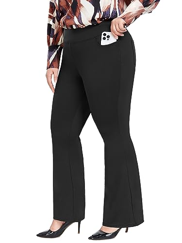 FOREYOND Womens Plus Size Yoga Pants High Waisted Casual Pants Bootcut Flared with Pockets