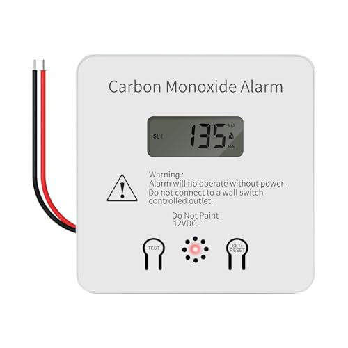 Briidea Marine Carbon Monoxide Detector, Customizable Alarm Threshold with LED Indicator, LCD Display and 100dB Loud Alarm, Built-in 12V 3A Normally Closed Relay for Enhanced Safety, White
