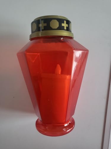 LUMINO VOTIVO CIMITERIALE A LED EFFETTO FIAMMA LUCE GIALLA A BATTERIE 2AA FORMA PIRAMIDE PLASTICA COLORE ROSSO