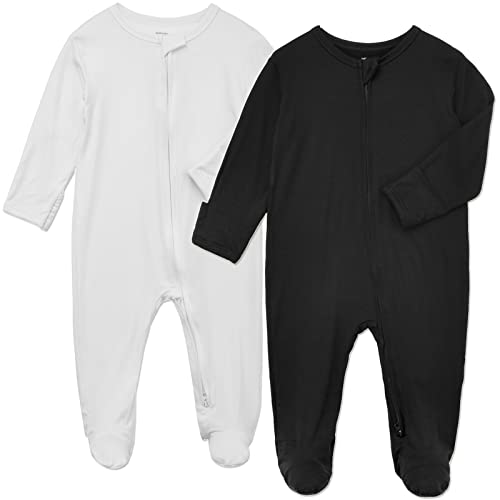 Image of Aablexema Baby Footie Pajamas Zipper - Unisex Newborn Infant Footed Pjs with Mittens Viscose Sleep Play Jammies