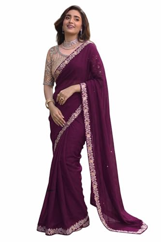 Image of Women's Designer Bollywood Soft Georgette Heavy Embroidery Sequins Work Sarees For Wedding With Blouse Piece
