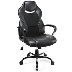 BASETBL Office Chair for Home Office, Ergonomic Computer Chair Executive Chair Swivel Gaming Lumbar Support High Back PU Leather Adjustable Height Comfortable Chair Easy to Install-Black