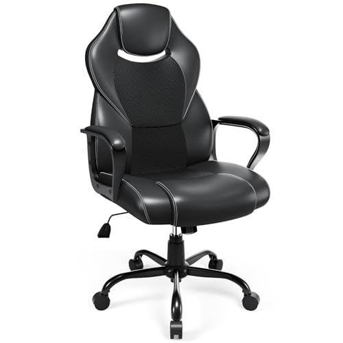 BASETBL Office Chair for Home Office, Ergonomic Computer Chair Executive Chair Swivel Gaming Lumbar Support High Back PU Leather Adjustable Height Comfortable Chair Easy to Install-Black