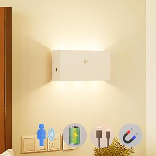 Lampara de pared con sensor movimiento magnética y batería USB blanca