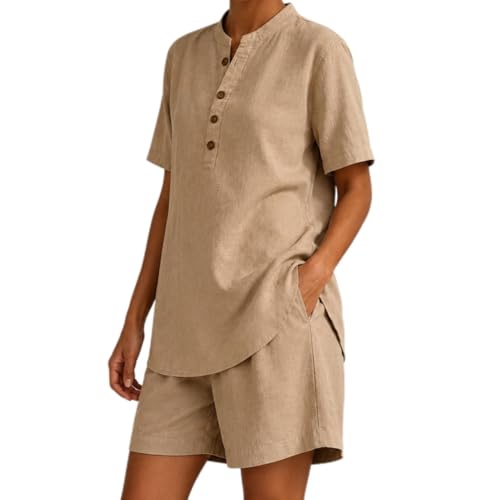 Combinaison d'ete deux pieces pour femme short et haut col en V pour la plage