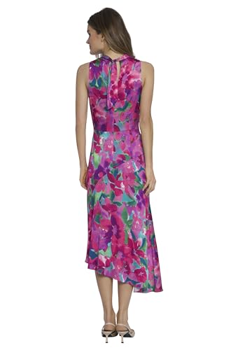 Image of Maggy London Women's High Neck Halter Asymmetrical Fit and Flare Midi Dress | Wedding Guest Dresses for Women