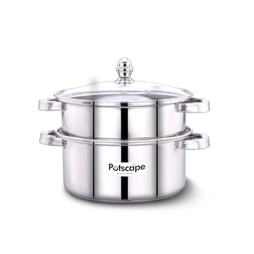 Image of Stainless Steel Cruise Double Decker 2-Tier Steamer 20 cm Capacity 2 LTR | Gas and Induction Compactible | Dishwasher Safe | Multi Cooking Momos, Modak Maker Steamer | 2 Year Warranty.