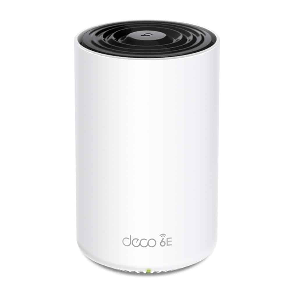 TP-Link Deco XE75 Pro AXE5400 Tri-Band Mesh System Wi-Fi 6E, porty Gigabit, Siatka napędzana AI, zasięg do 2900 ft2, łączy do 200 urządzeń, czterordzeniowy procesor 1,7 GHz, HomeShield, 1 szt
