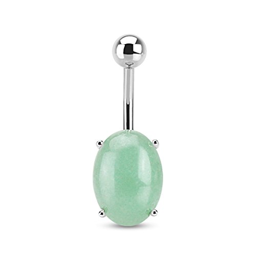 Dynamique Amazonite Oval Semi Precious Stone Prong Set 316L Surgical Steel Belly Button Ring #TOP5