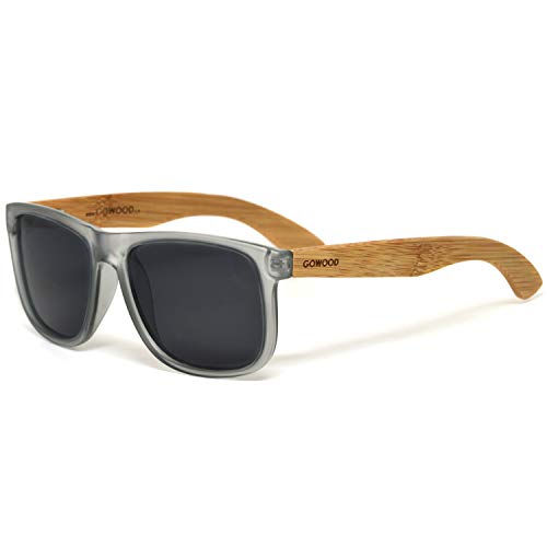 GOWOOD Occhiali da sole piazza in legno uomo e donna | Occhiali premium polarizzati con aste in legno e telaio in acetato grigio opaco | Lenti scure UV400 | Occhiali da sole con protezione UV (Nero)